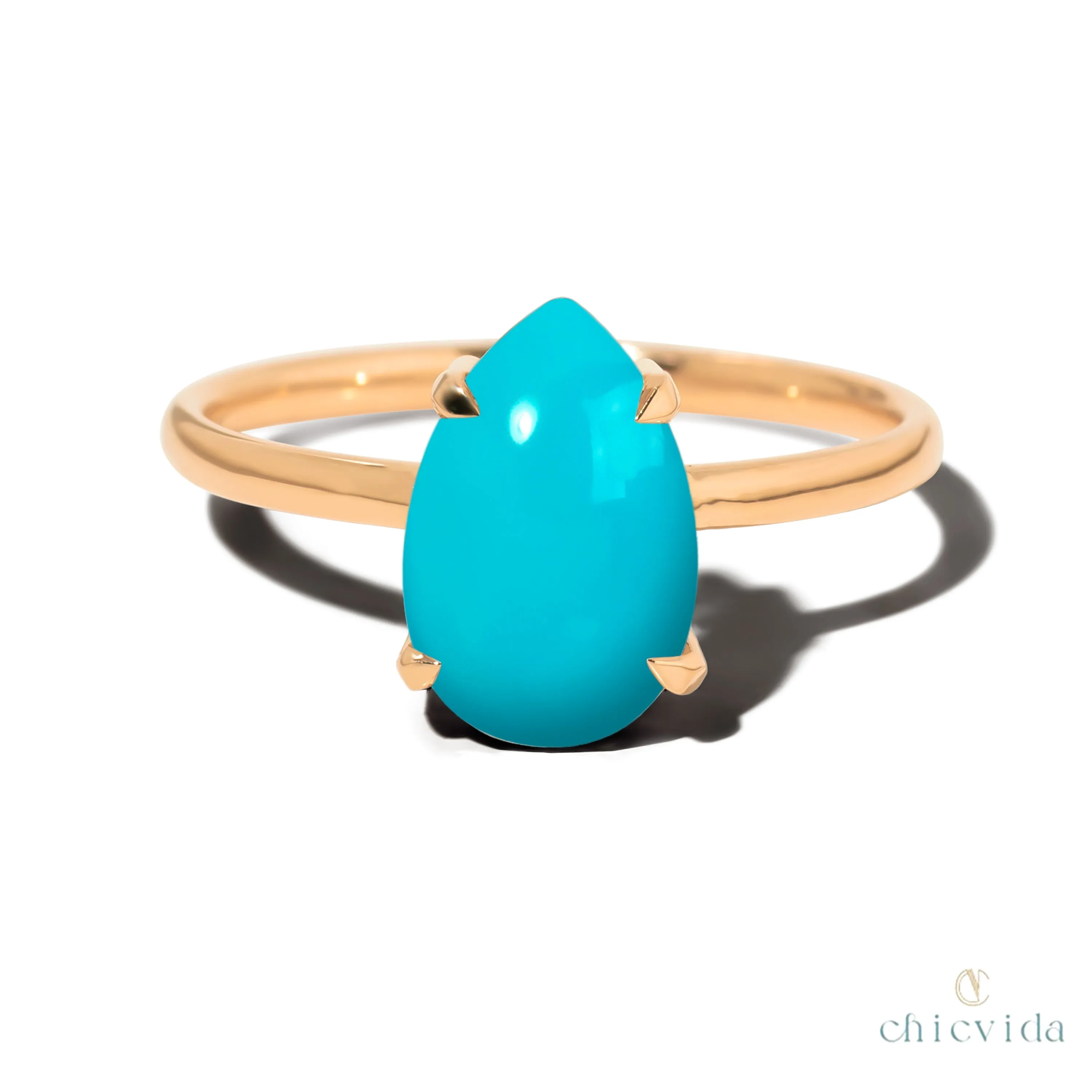 Cameo Teardrop Turquoise Solitaire Ring