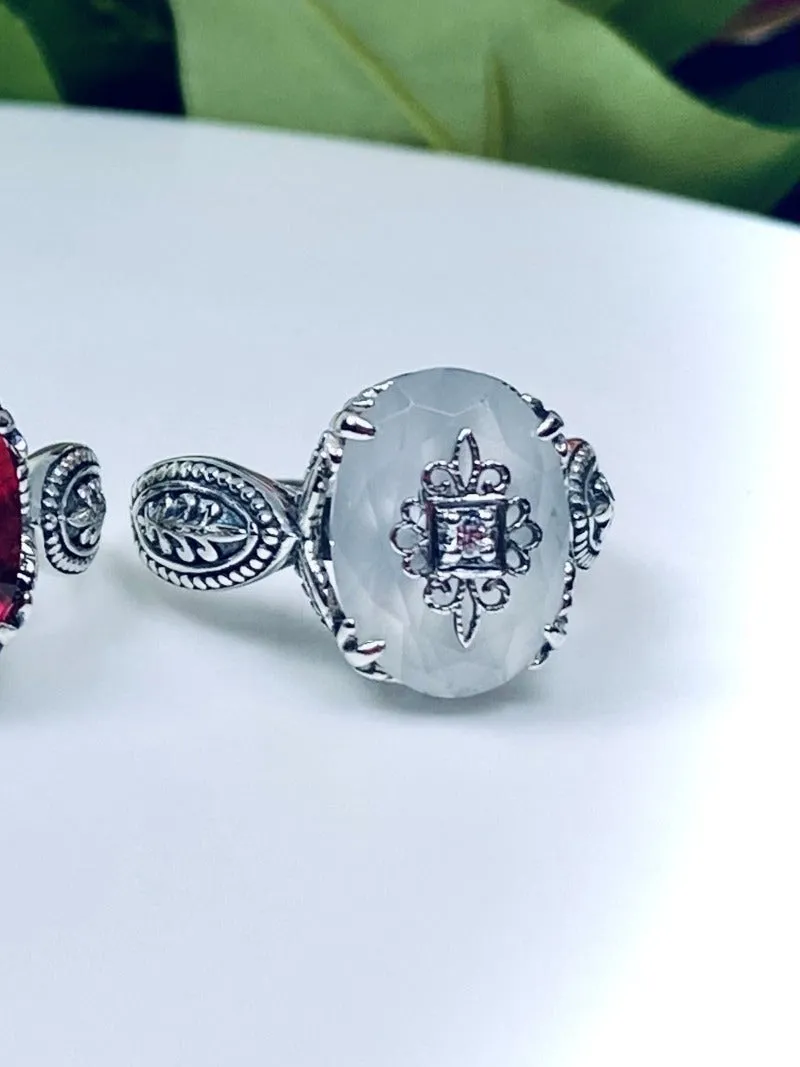 Camphor Glass Gothic Ring, Embellished Gemstone, Dragon Filigree, Vintage Jewelry Design#D133e