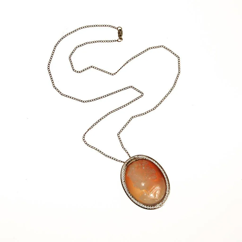 Carved Shell Cameo Pendant Necklace, Oval Shape