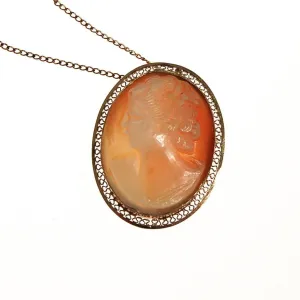 Carved Shell Cameo Pendant Necklace, Oval Shape