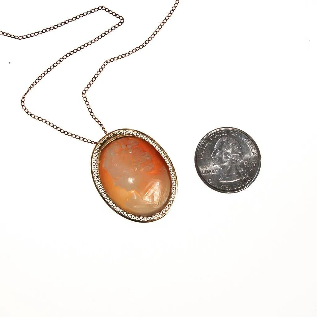 Carved Shell Cameo Pendant Necklace, Oval Shape