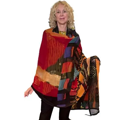 Catherine Bacon Shawl, Mosaic, Red/Orange/Rust