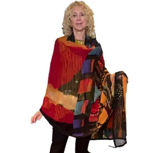 Catherine Bacon Shawl, Mosaic, Red/Orange/Rust