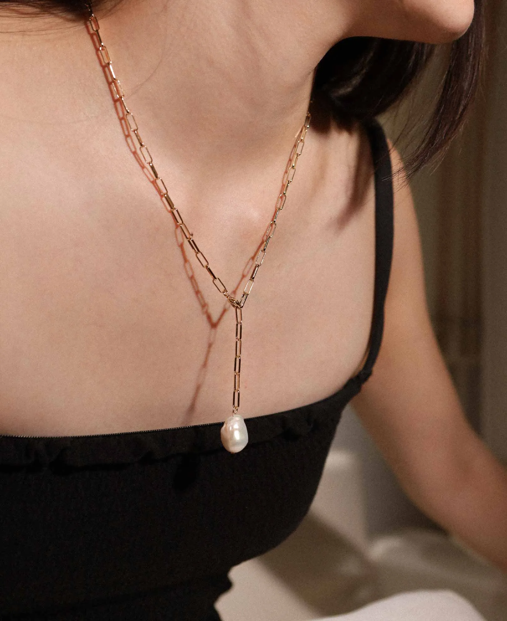 Celeste Baroque Pearl Paperclip Chain Necklace
