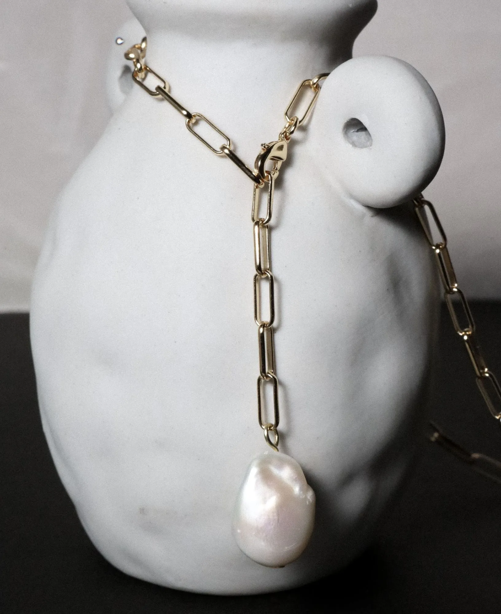 Celeste Baroque Pearl Paperclip Chain Necklace
