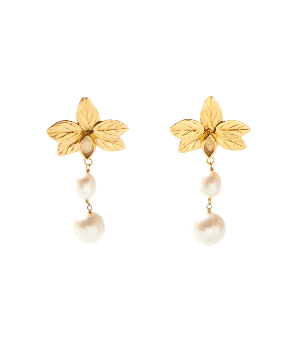 Chan Luu Floral Charm And Pearl Earrings