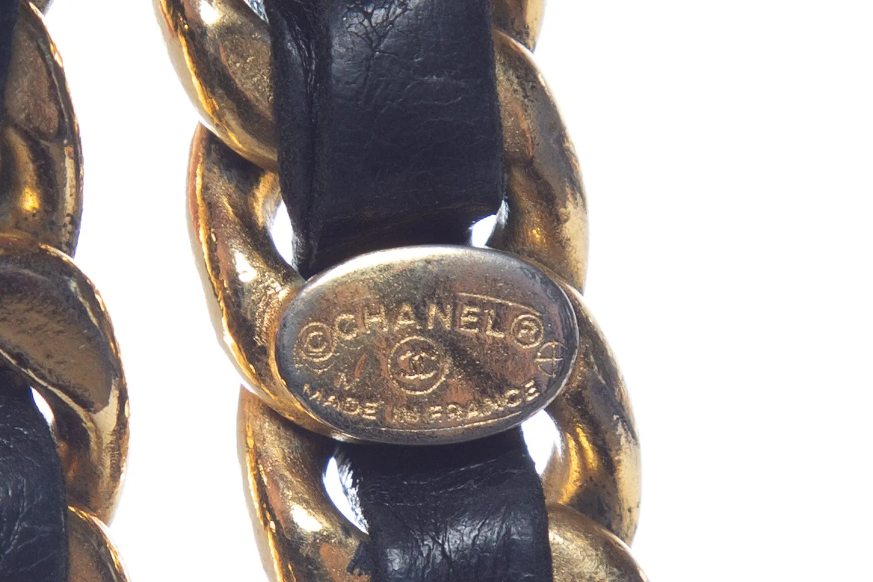 Chanel Vintage 1990's  Gold Chain Woven Lambskin Belt
