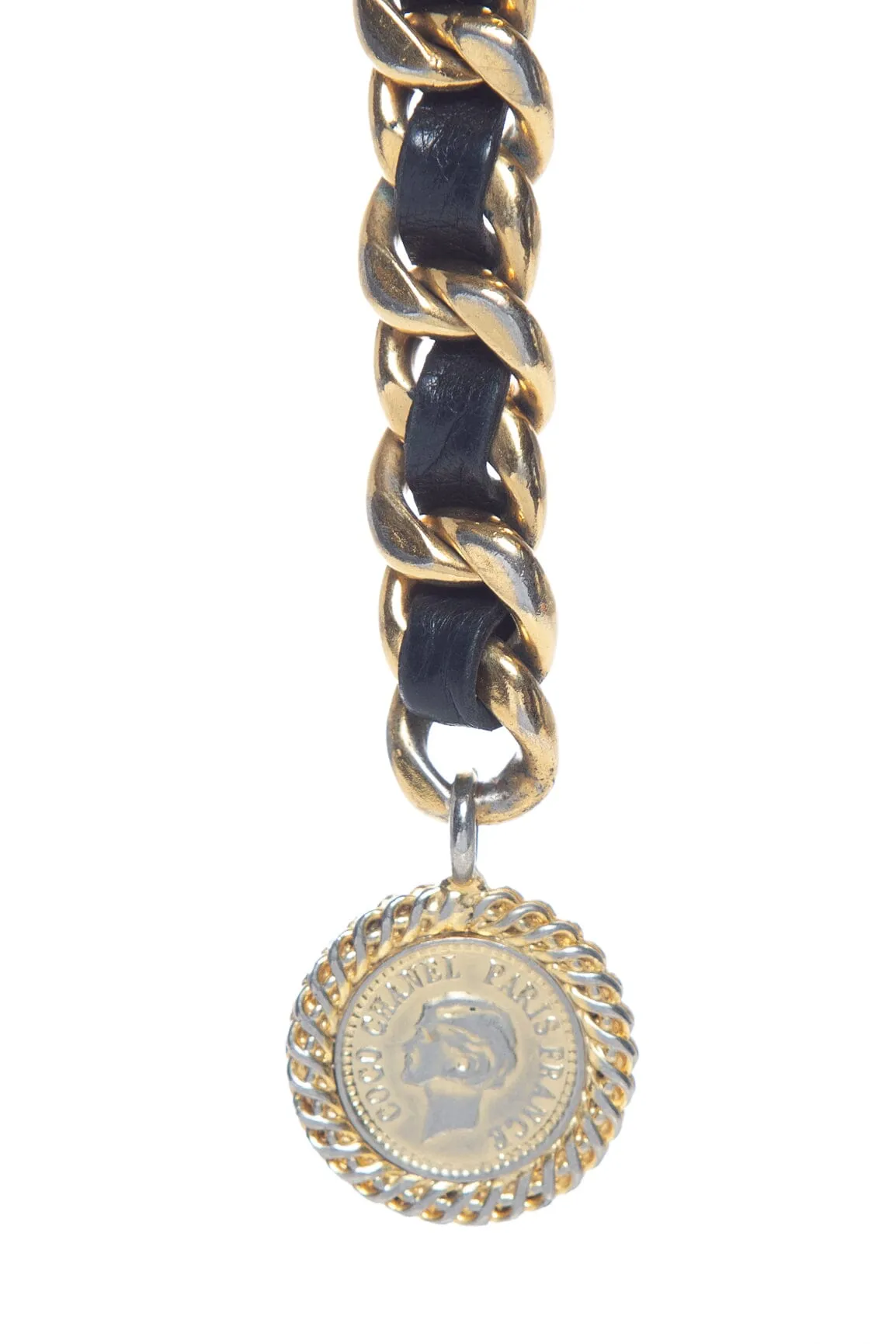 Chanel Vintage 1990's  Gold Chain Woven Lambskin Belt