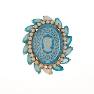 Cinderella Blue Cameo Rhinestone Brooch by Juliana