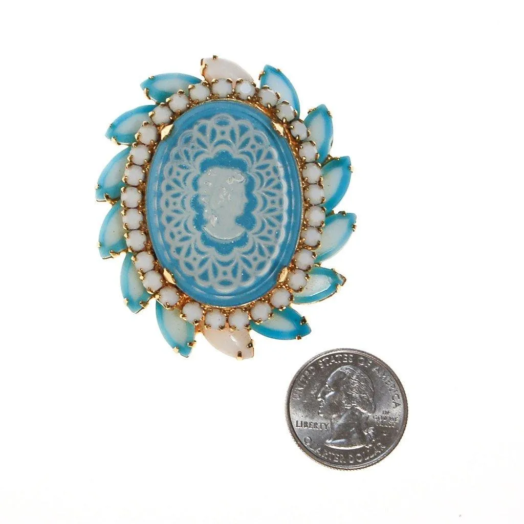 Cinderella Blue Cameo Rhinestone Brooch by Juliana