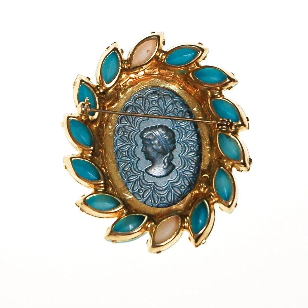 Cinderella Blue Cameo Rhinestone Brooch by Juliana