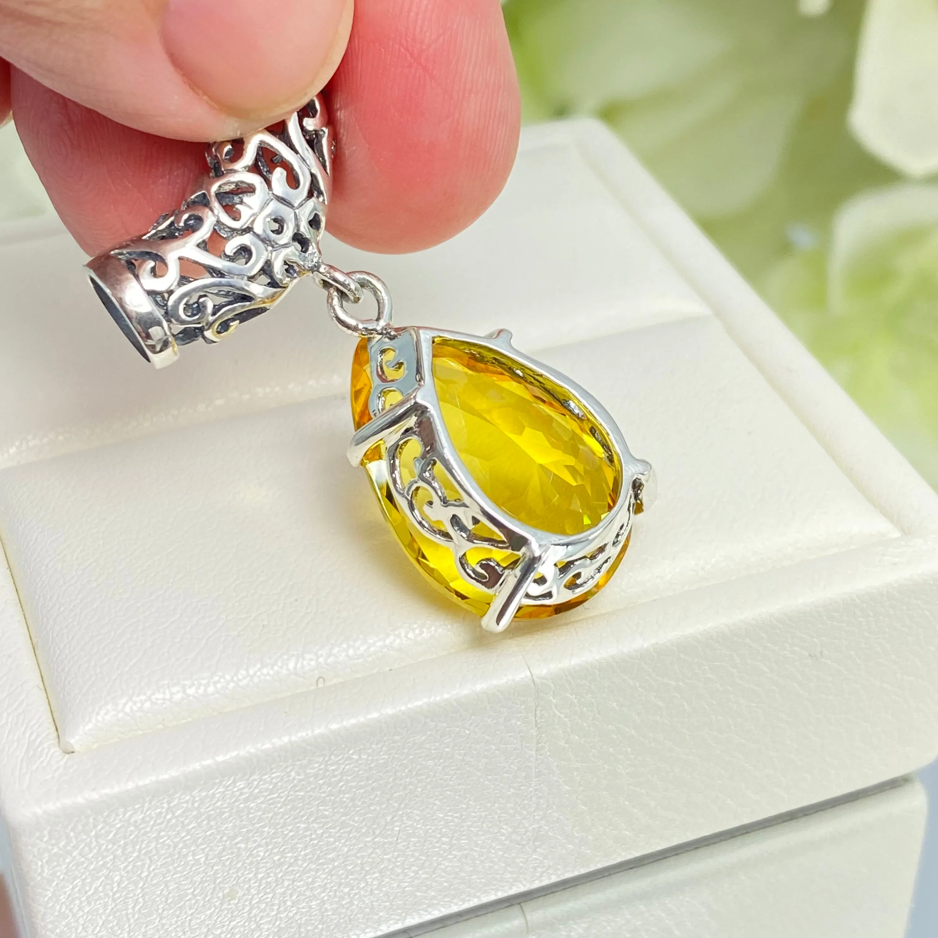 Citrine Necklace, Teardrop Pendant, Vintage-style Jewelry P11