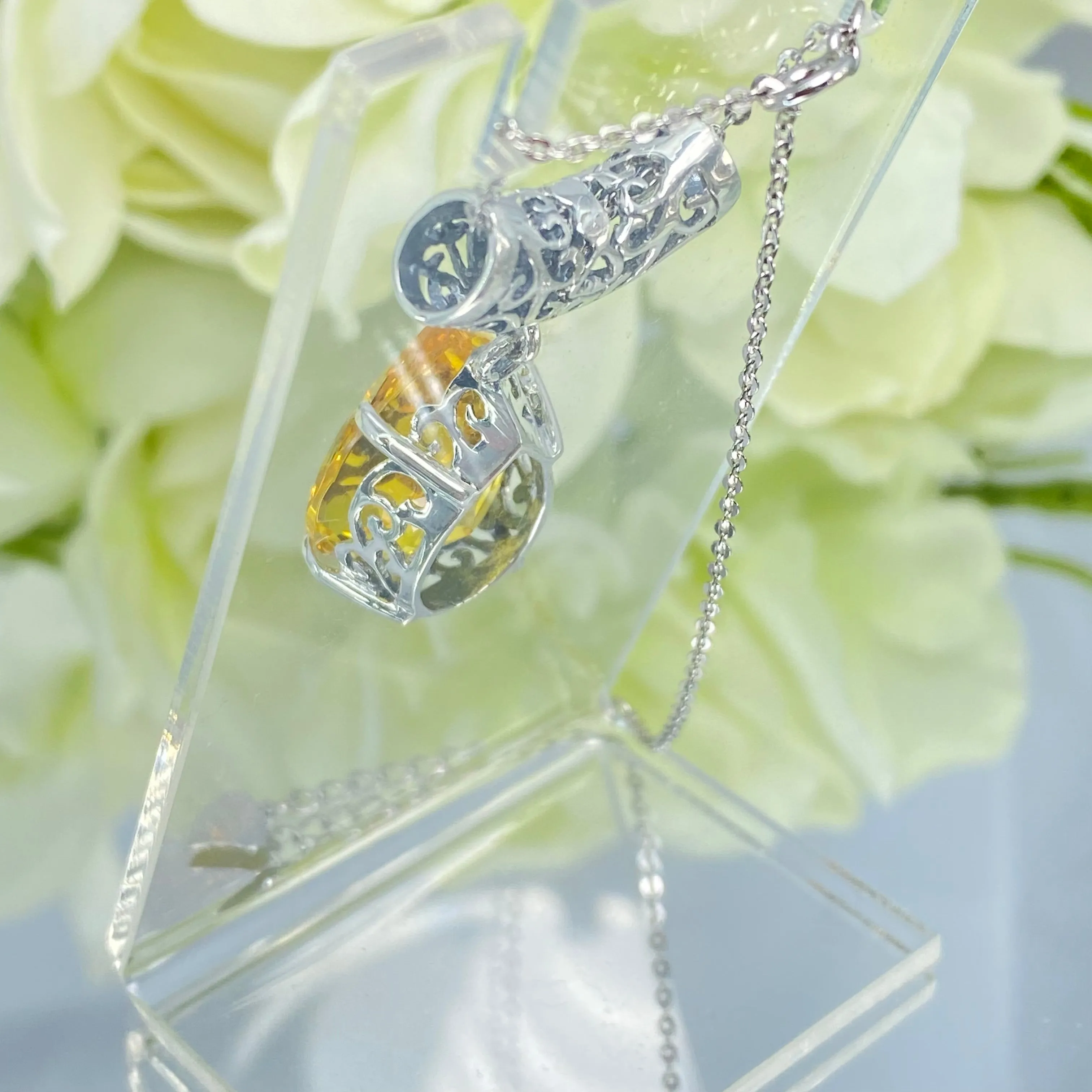 Citrine Necklace, Teardrop Pendant, Vintage-style Jewelry P11