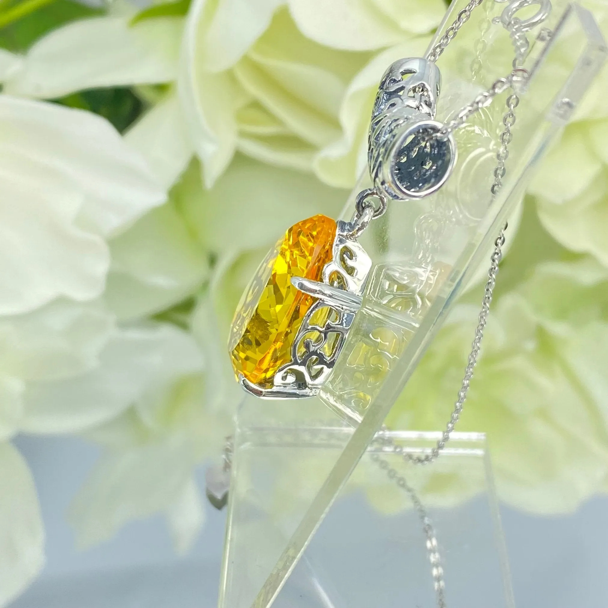 Citrine Necklace, Teardrop Pendant, Vintage-style Jewelry P11