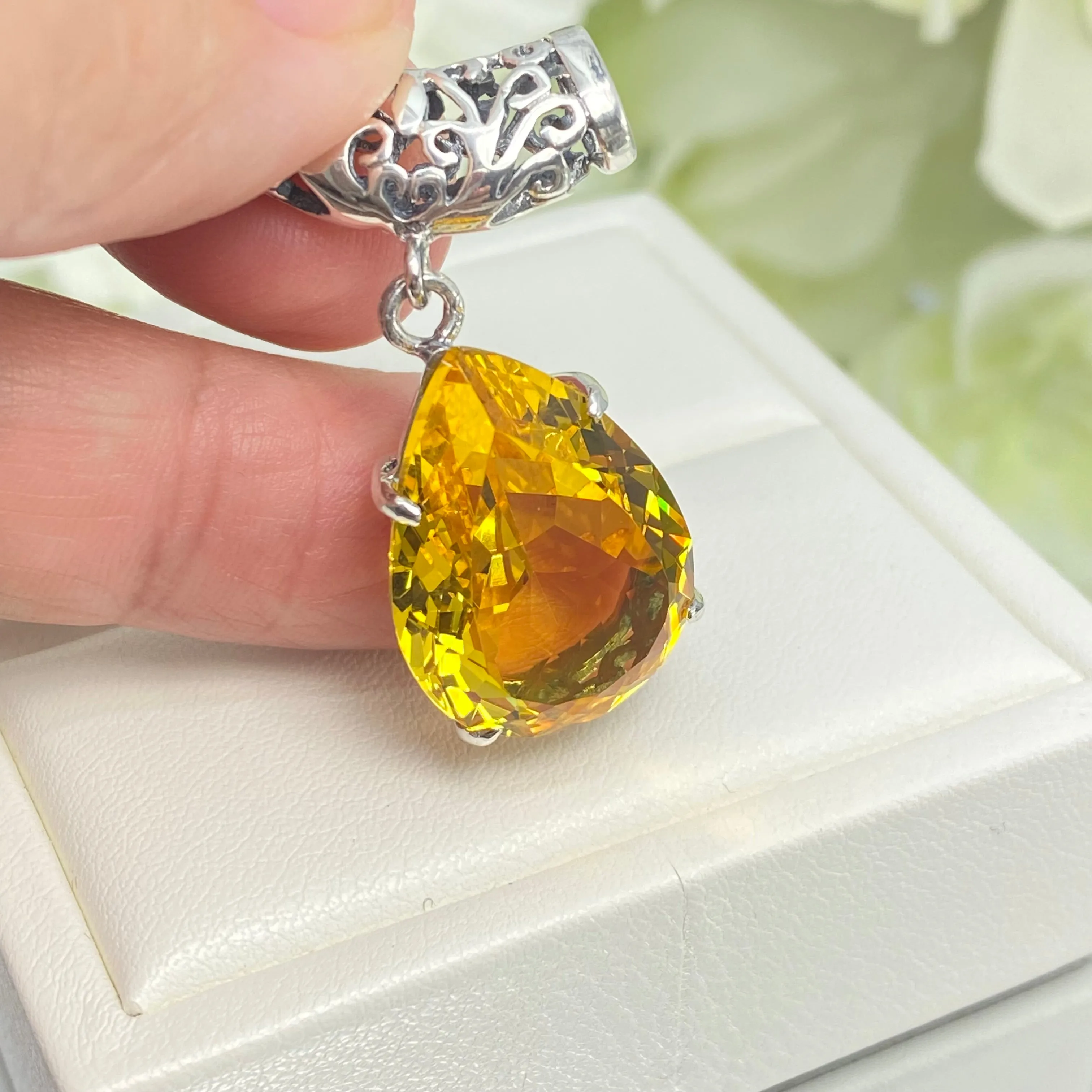 Citrine Necklace, Teardrop Pendant, Vintage-style Jewelry P11