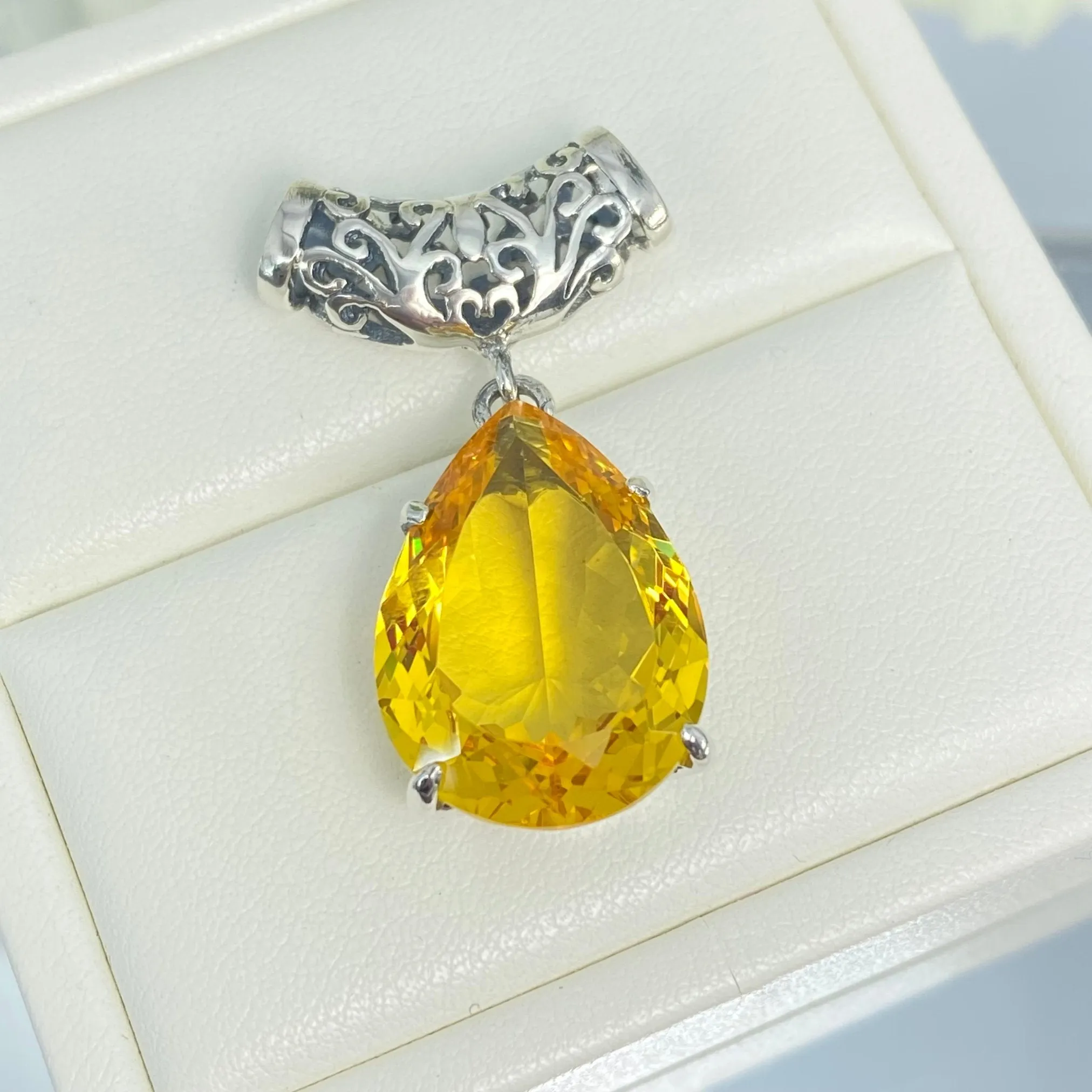 Citrine Necklace, Teardrop Pendant, Vintage-style Jewelry P11