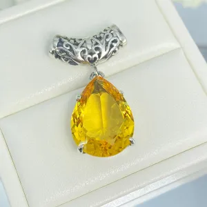 Citrine Necklace, Teardrop Pendant, Vintage-style Jewelry P11