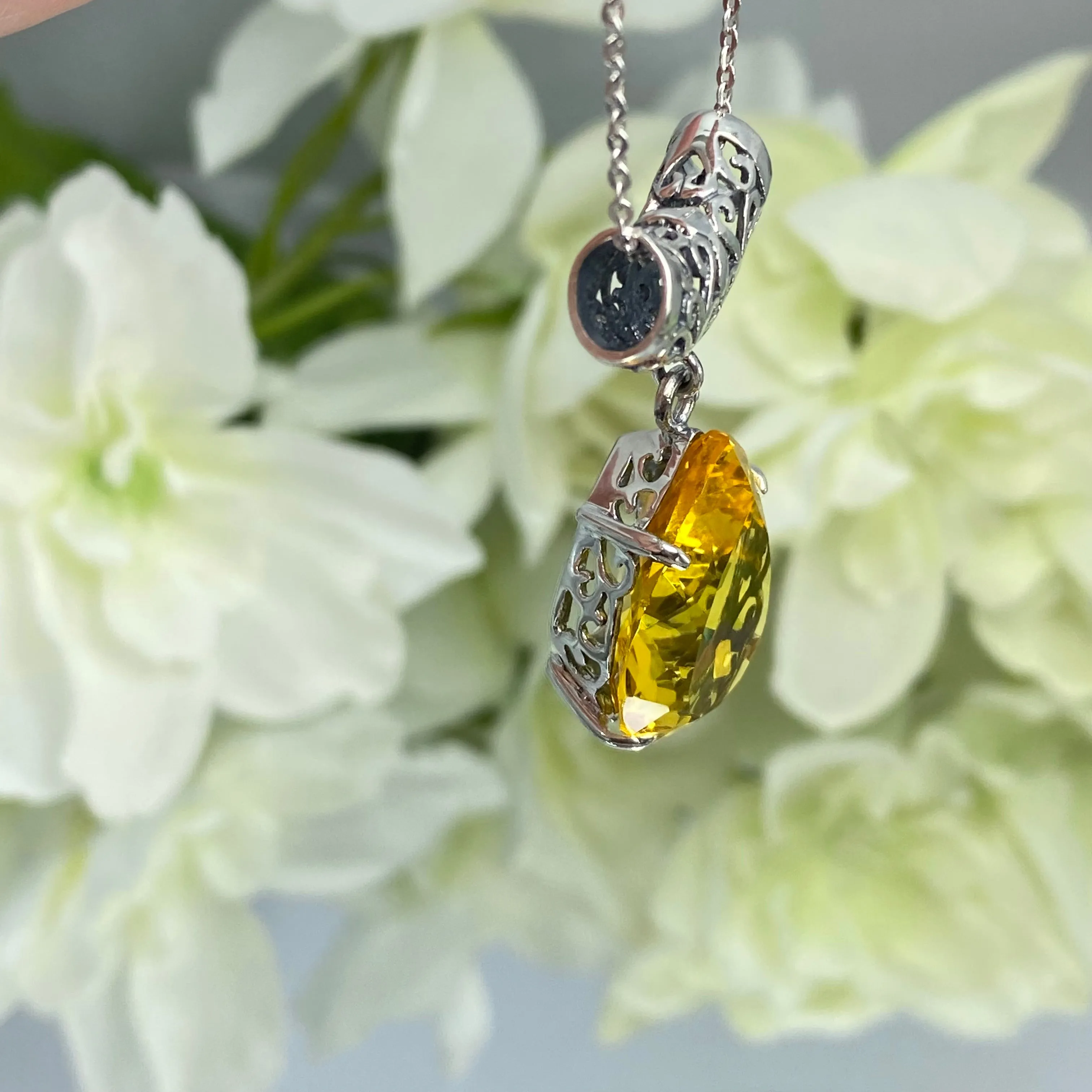 Citrine Necklace, Teardrop Pendant, Vintage-style Jewelry P11