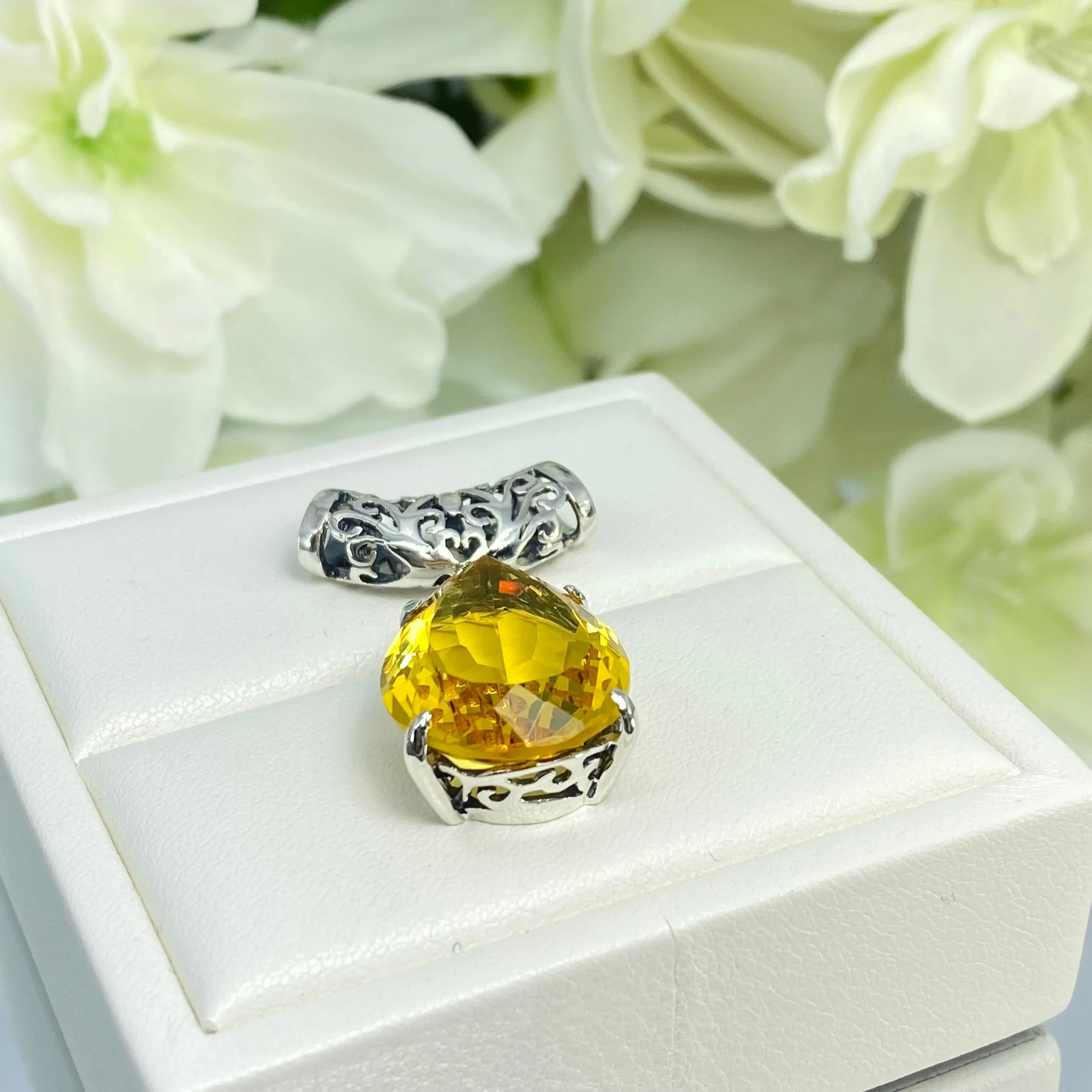 Citrine Necklace, Teardrop Pendant, Vintage-style Jewelry P11
