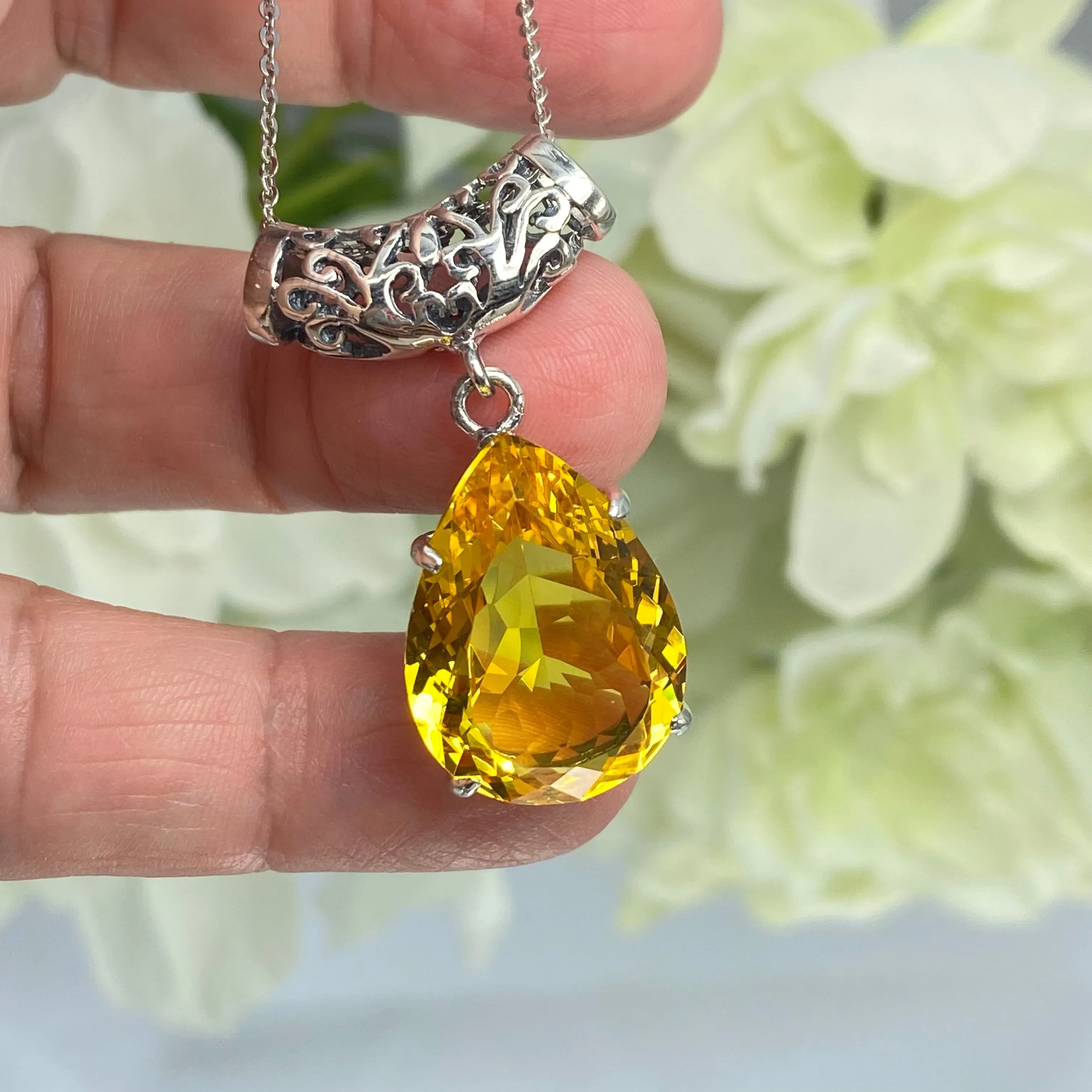 Citrine Necklace, Teardrop Pendant, Vintage-style Jewelry P11