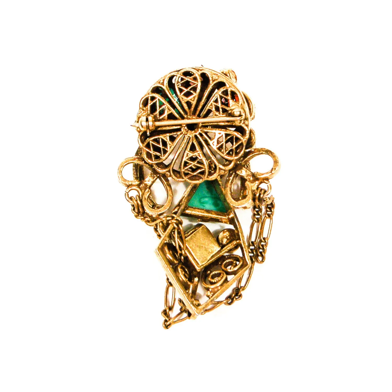 Colorful Art Glass, Czech Brooch, Victorian Revival, Antique Gold Tone, Carnelian, Jade, Cameos, Opal, Turquoise, Rhinestones
