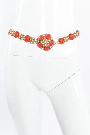 Coral Pearl Filigree Chain Belt