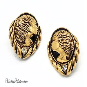 Coreen Simpson 1994 Cameo and Austrian Crystal Earrings