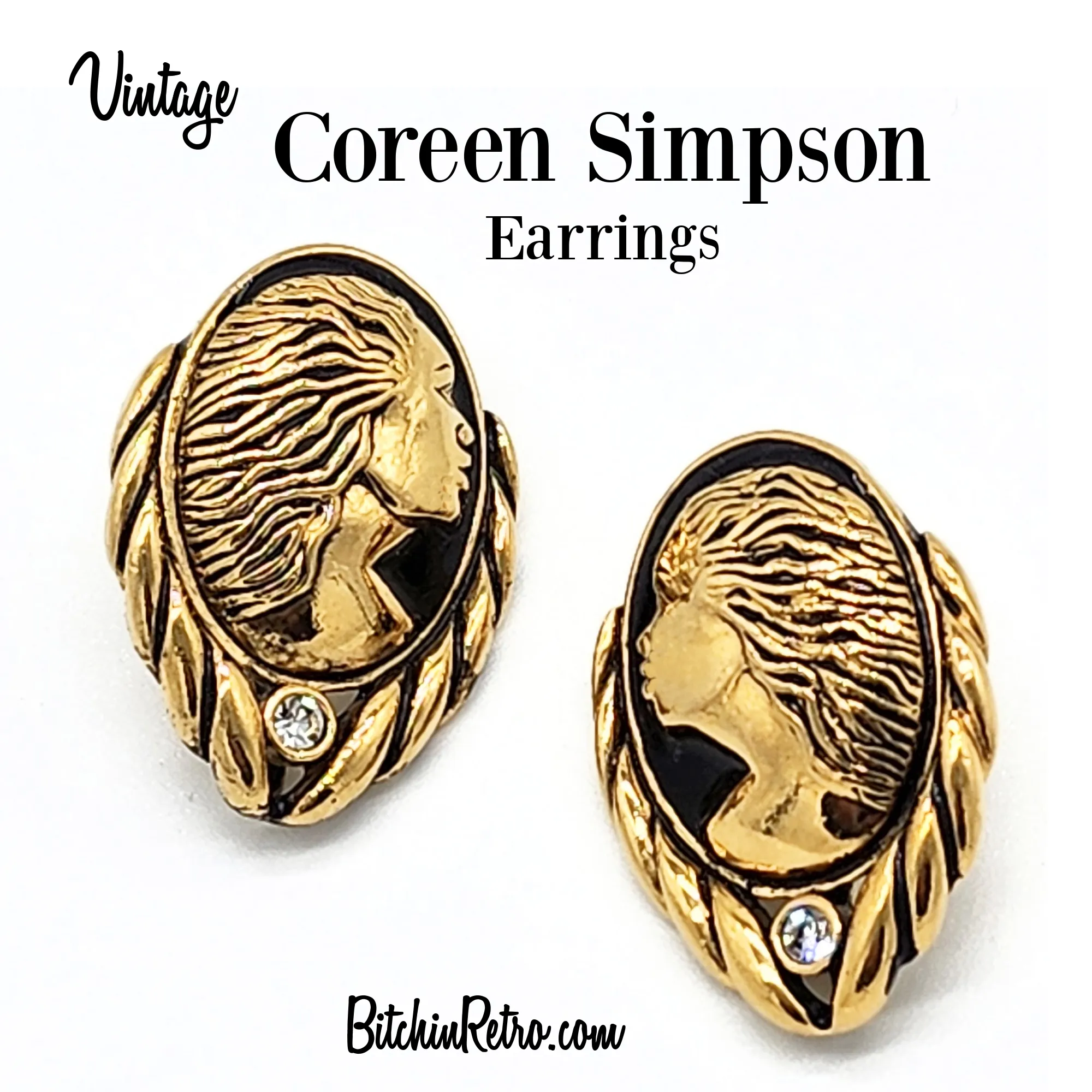 Coreen Simpson 1994 Cameo and Austrian Crystal Earrings