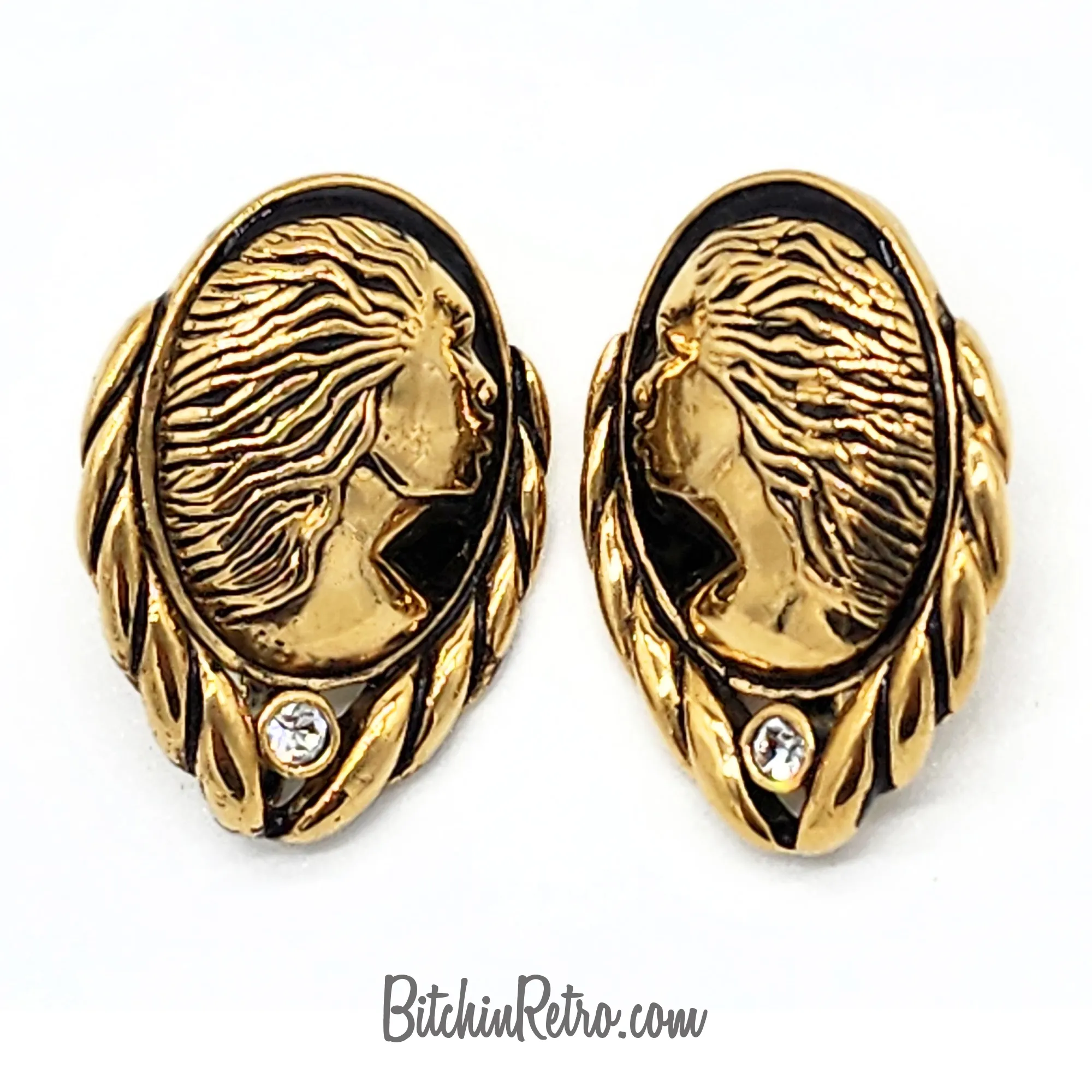 Coreen Simpson 1994 Cameo and Austrian Crystal Earrings