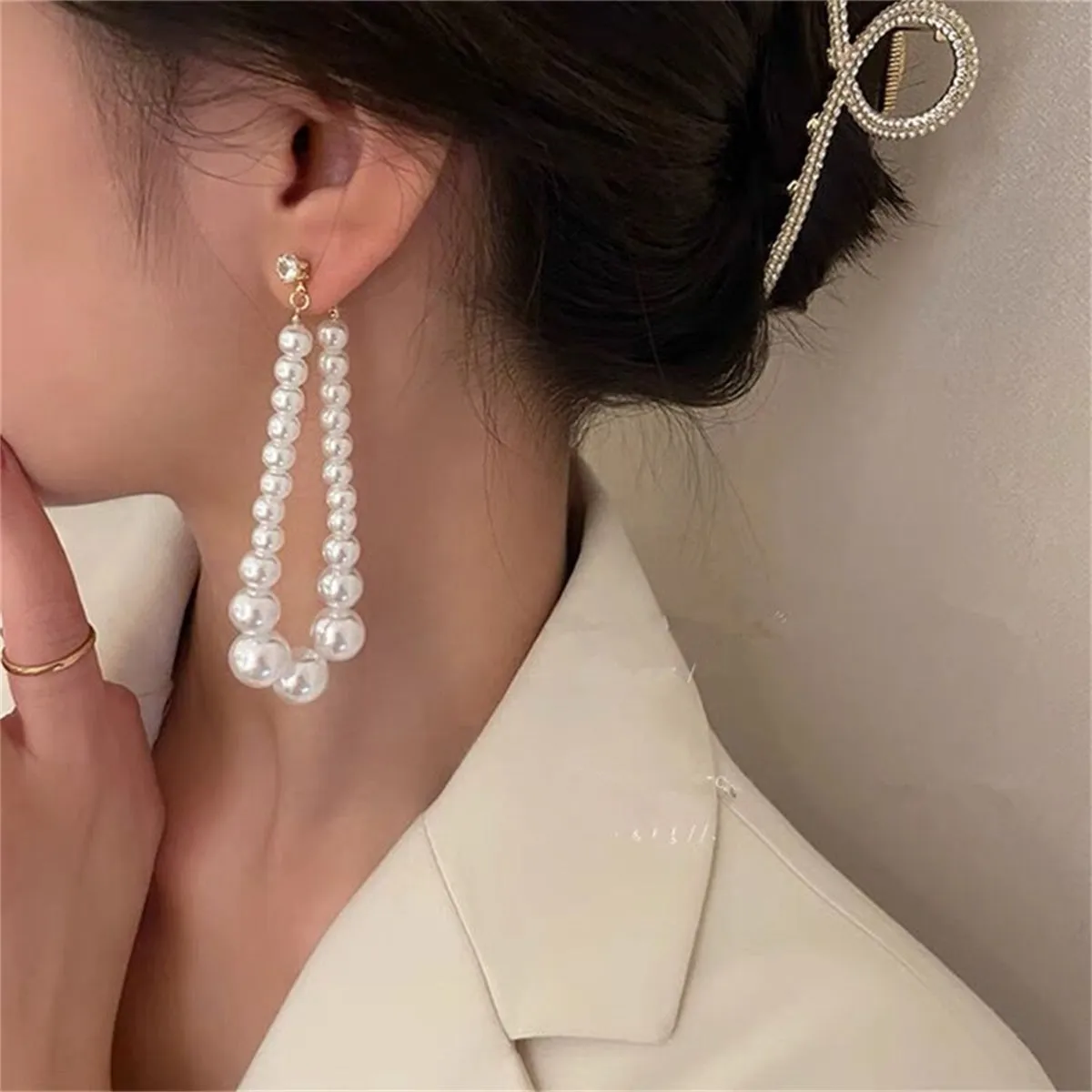 Cubic Zirconia & Pearl 18K Gold-Plated Beaded Chain Drop Earrings