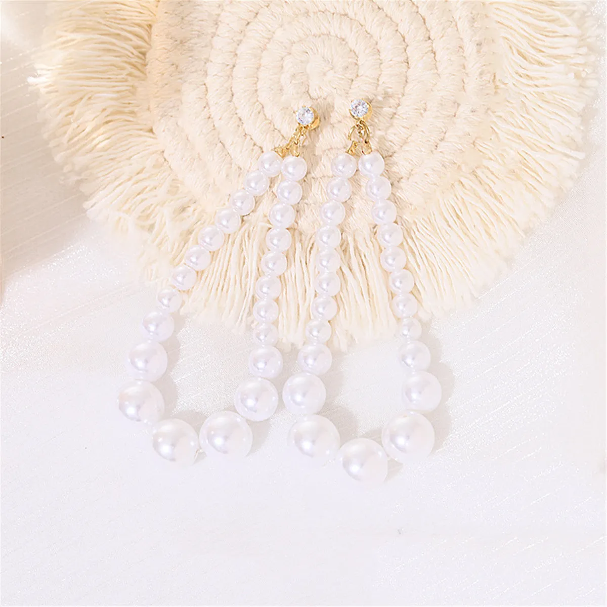 Cubic Zirconia & Pearl 18K Gold-Plated Beaded Chain Drop Earrings