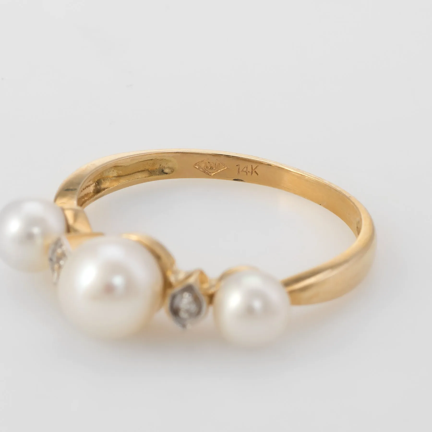 Cultured Pearl Diamond Band Ring Vintage 14k Yellow Gold Estate Fine Jewelry