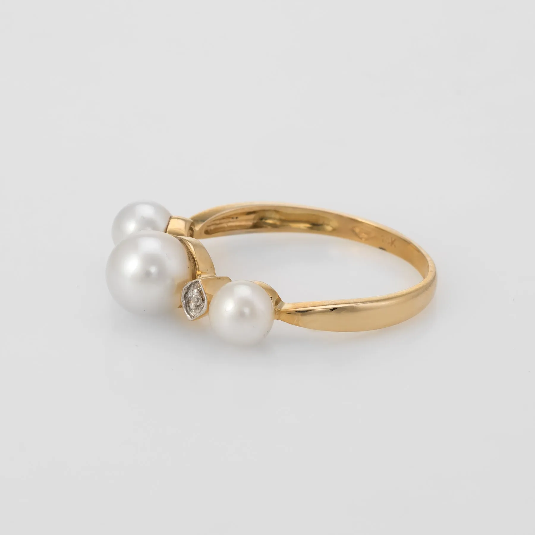 Cultured Pearl Diamond Band Ring Vintage 14k Yellow Gold Estate Fine Jewelry