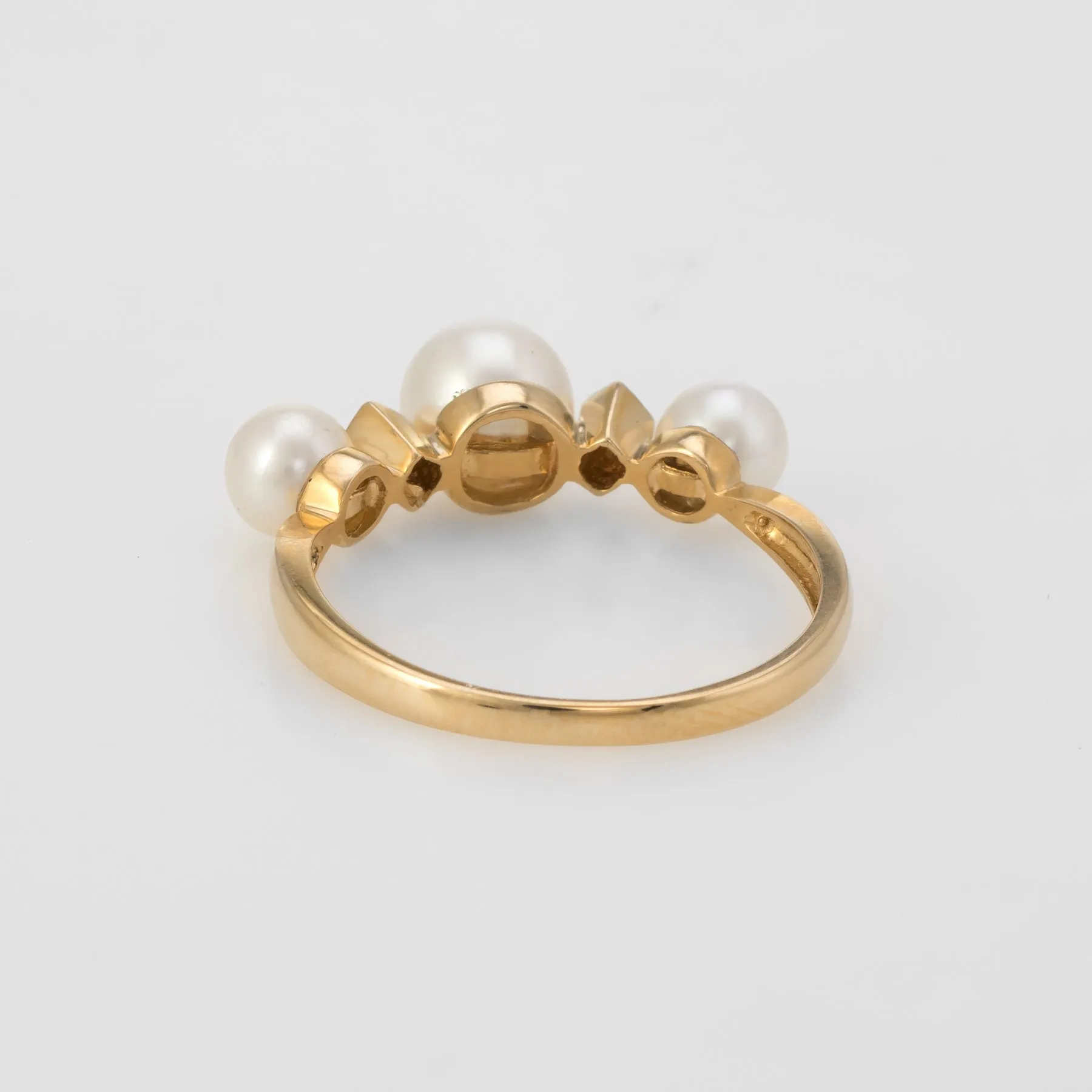 Cultured Pearl Diamond Band Ring Vintage 14k Yellow Gold Estate Fine Jewelry