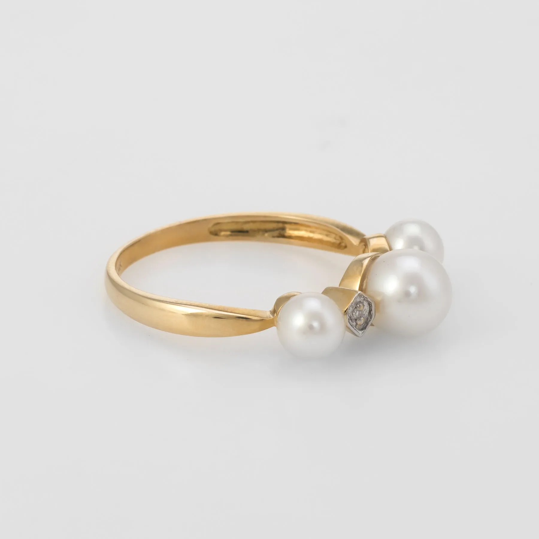 Cultured Pearl Diamond Band Ring Vintage 14k Yellow Gold Estate Fine Jewelry