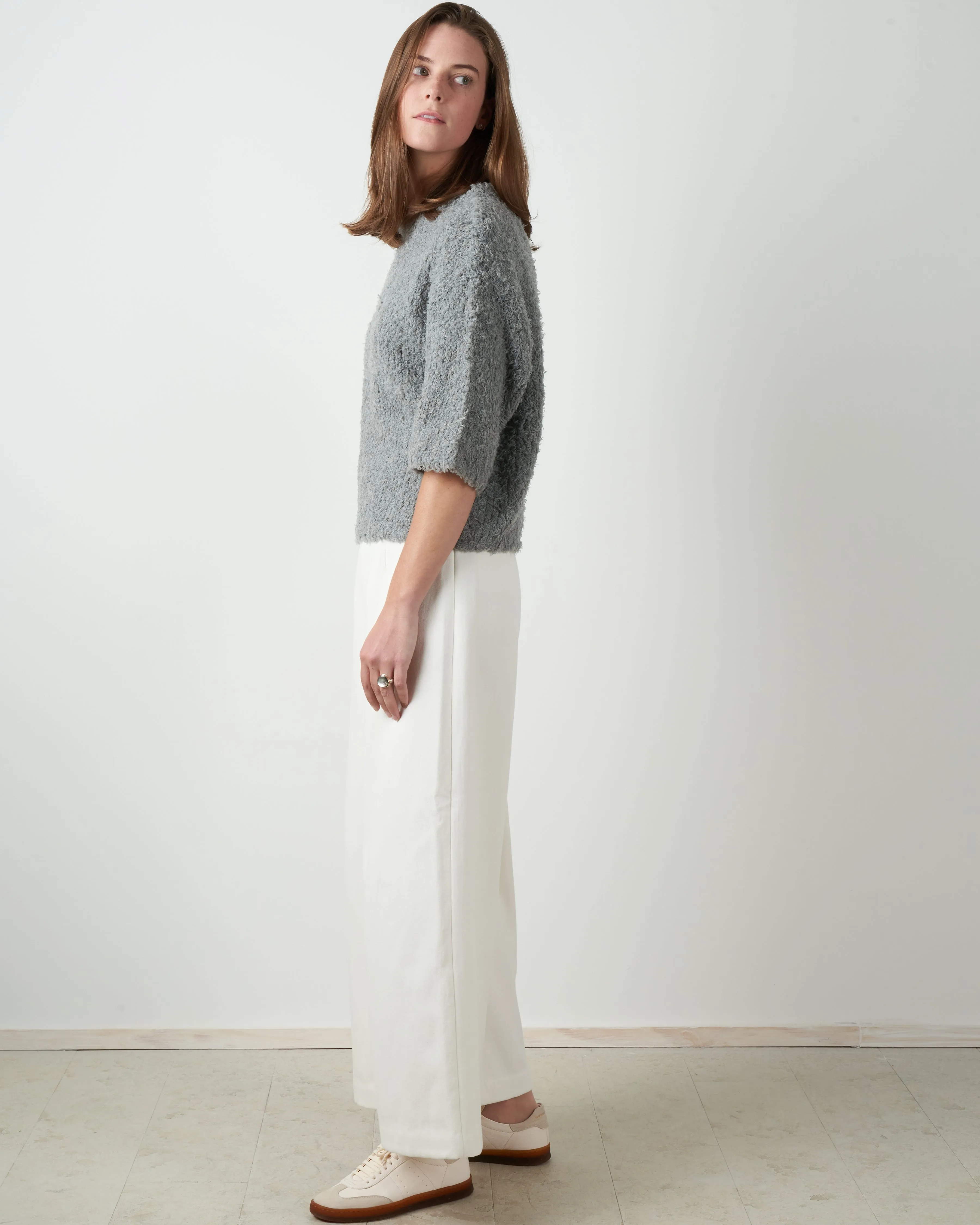 curly mid sleeve sweater - grey