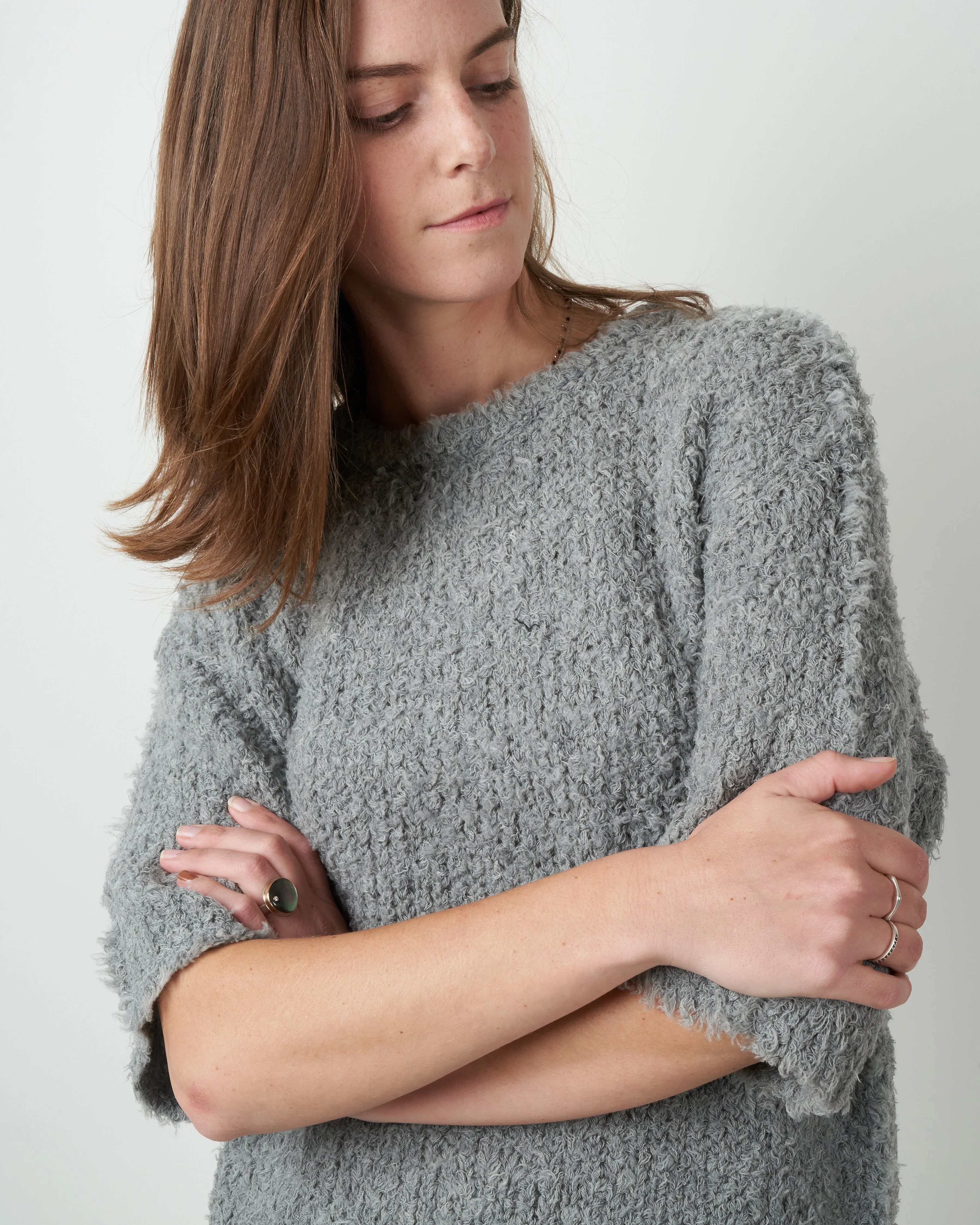 curly mid sleeve sweater - grey