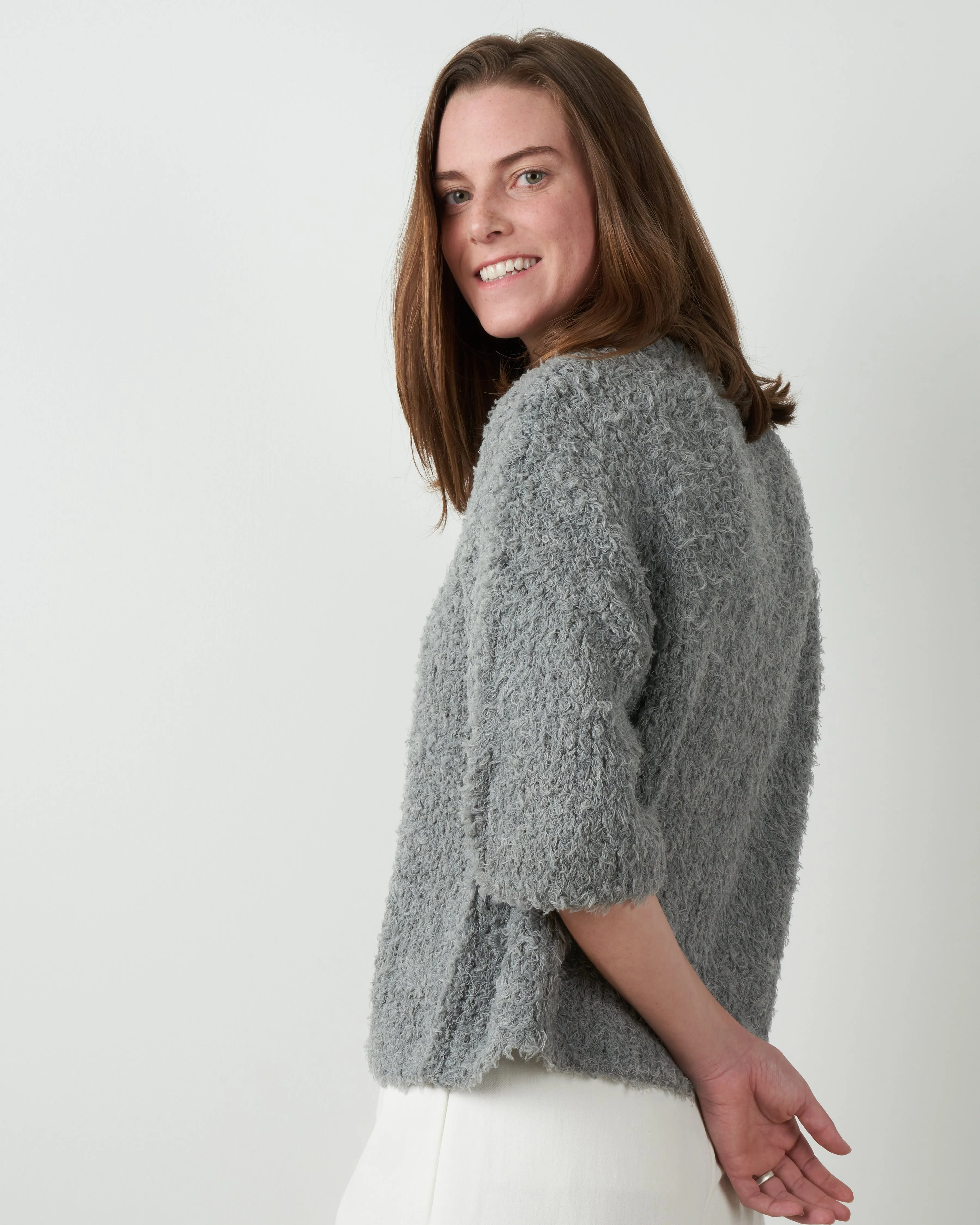 curly mid sleeve sweater - grey