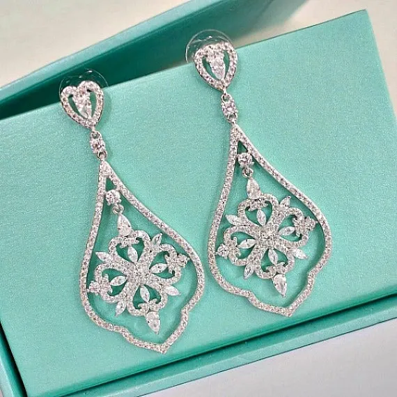 CZ Art Deco Chandelier Earrings, Cubic Zirconia Crystal Earrings, Dangle Drop Bridal Earrings, Wedding Jewelry, Vintage Wedding Earrings
