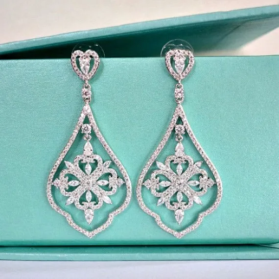 CZ Art Deco Chandelier Earrings, Cubic Zirconia Crystal Earrings, Dangle Drop Bridal Earrings, Wedding Jewelry, Vintage Wedding Earrings