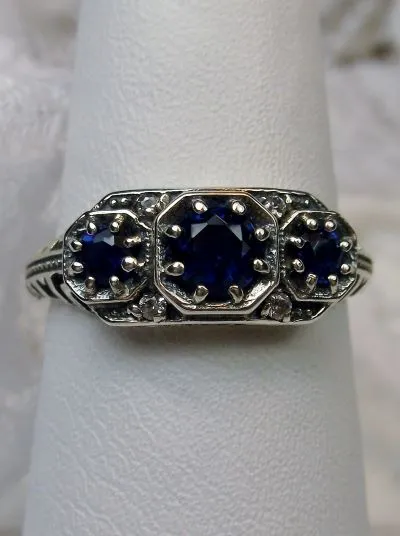 D161, Tiny 3 Stone Edwardian Ring, Vintage Jewelry Design#D161