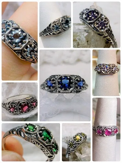 D161, Tiny 3 Stone Edwardian Ring, Vintage Jewelry Design#D161