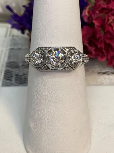 D161, Tiny 3 Stone Edwardian Ring, Vintage Jewelry Design#D161