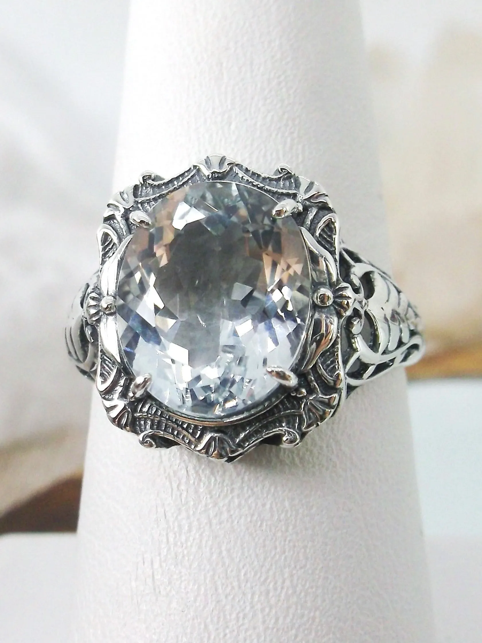 D229, Beauty Ring, Choice of Natural Gemstone, Oval Art Nouveau Filigree Ring, D229