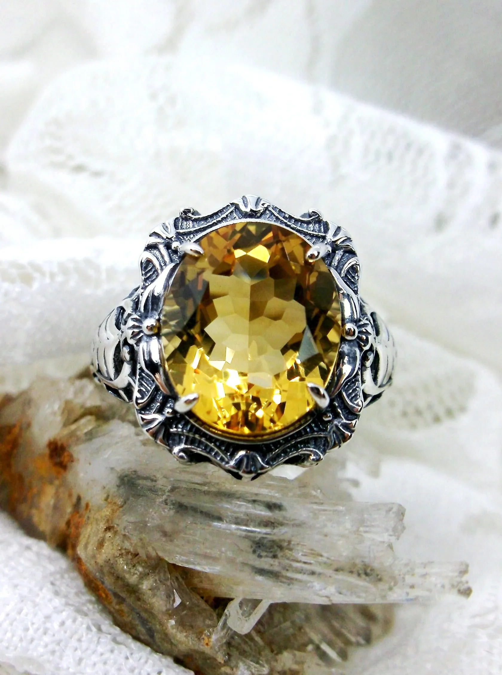 D229, Beauty Ring, Choice of Natural Gemstone, Oval Art Nouveau Filigree Ring, D229