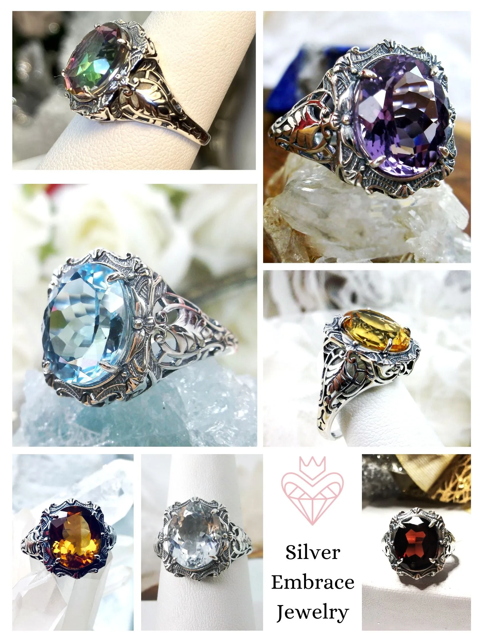 D229, Beauty Ring, Choice of Natural Gemstone, Oval Art Nouveau Filigree Ring, D229