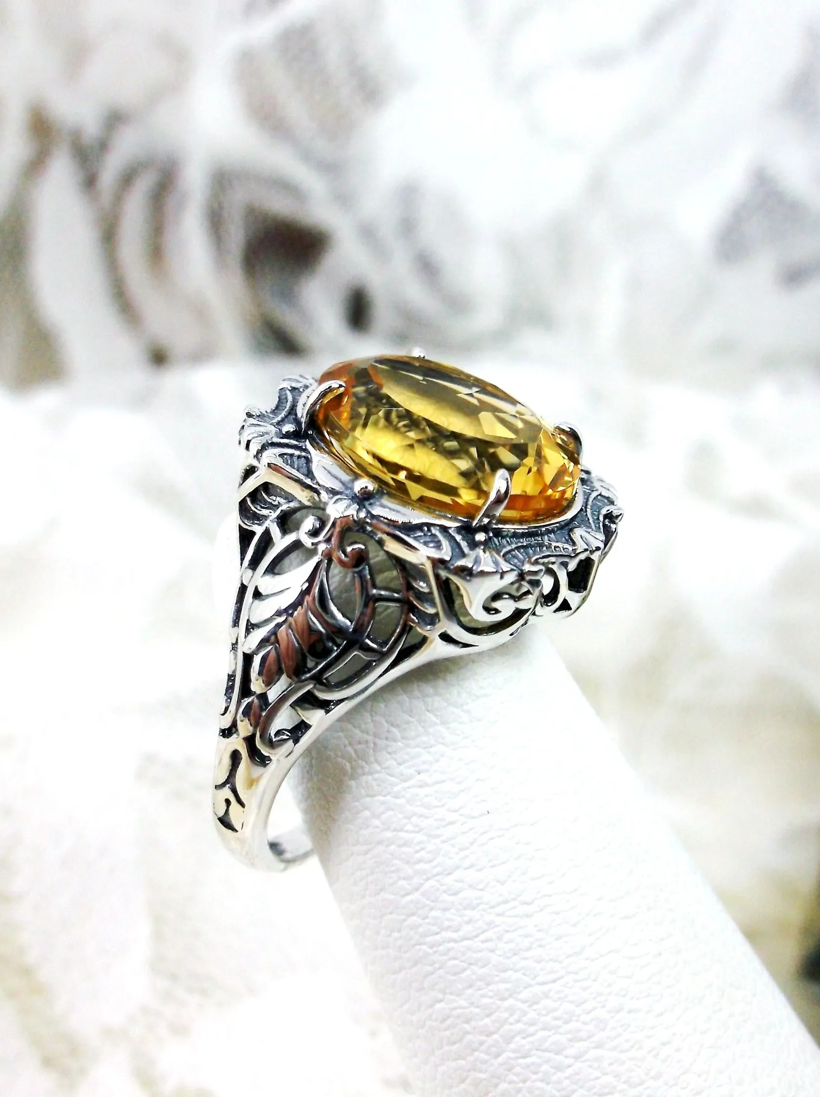 D229, Beauty Ring, Choice of Natural Gemstone, Oval Art Nouveau Filigree Ring, D229