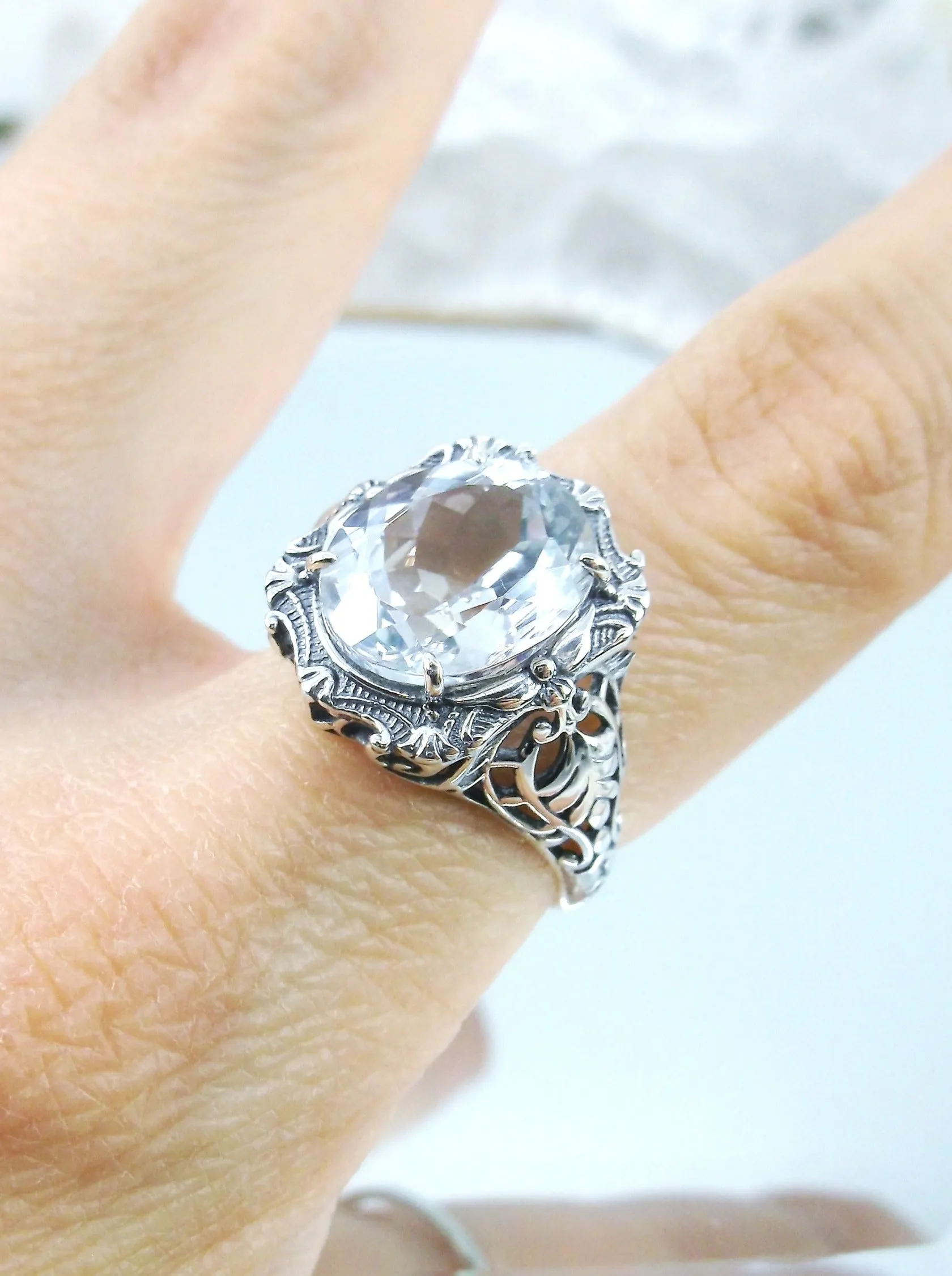 D229, Beauty Ring, Choice of Natural Gemstone, Oval Art Nouveau Filigree Ring, D229