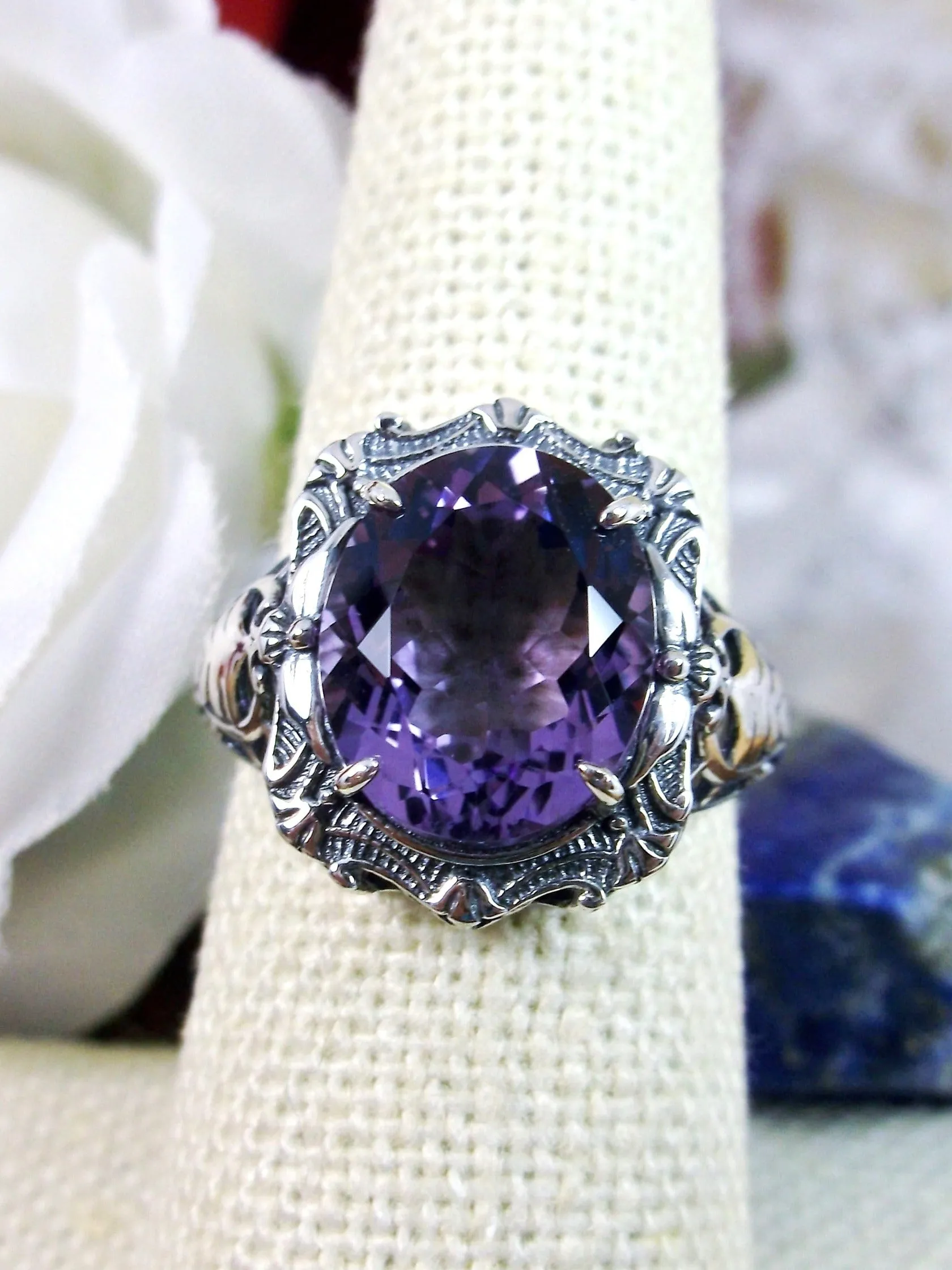 D229, Beauty Ring, Choice of Natural Gemstone, Oval Art Nouveau Filigree Ring, D229