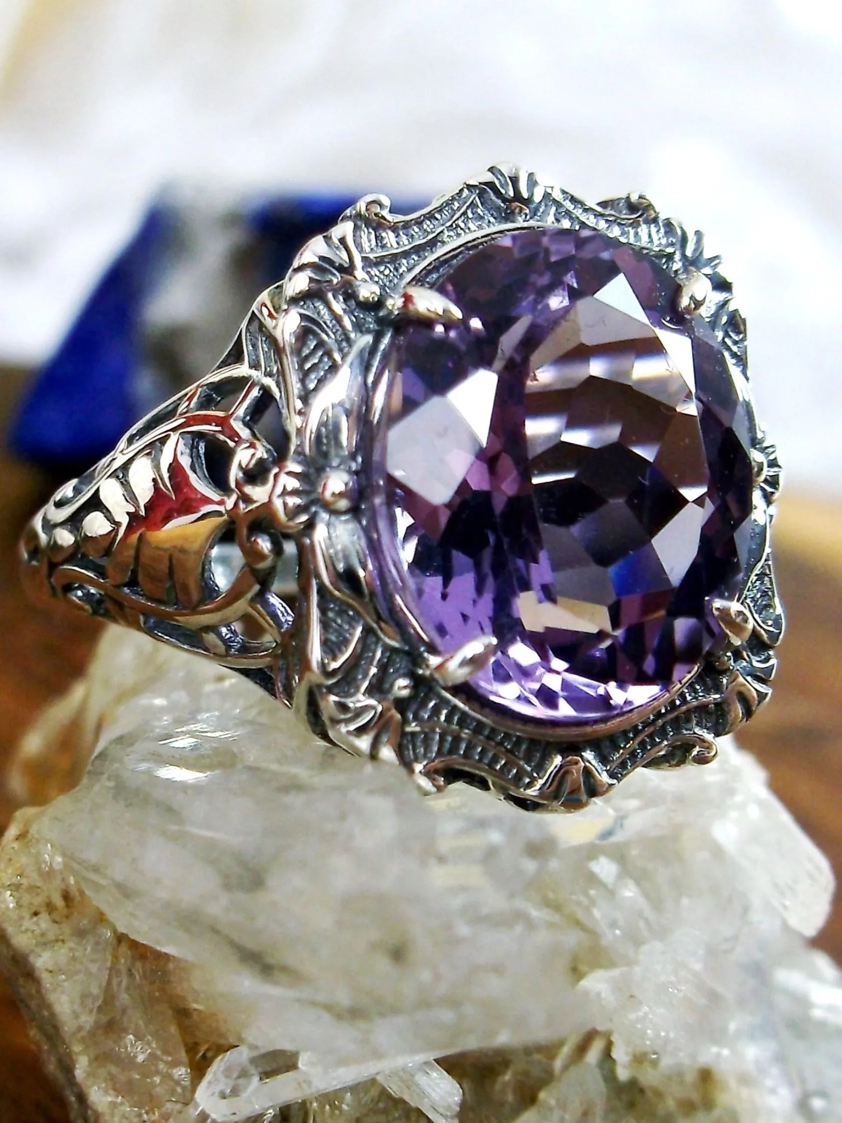 D229, Beauty Ring, Choice of Natural Gemstone, Oval Art Nouveau Filigree Ring, D229